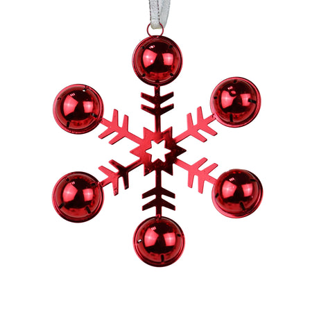 Ornamento, Copo de Nieve con Cascabeles, Color Rojo