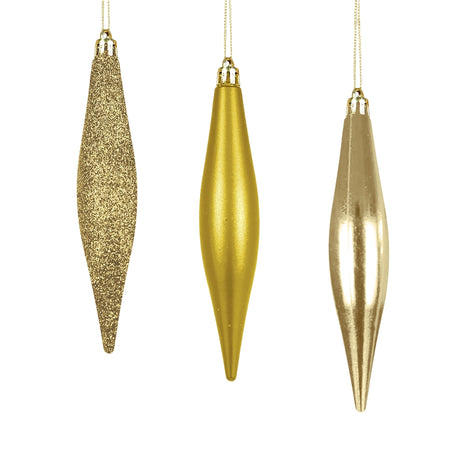 Esferas Alargadas, 3 pzas, Color Oro
