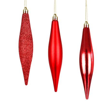 Esferas Alargadas, 3 pzas, Color Rojo
