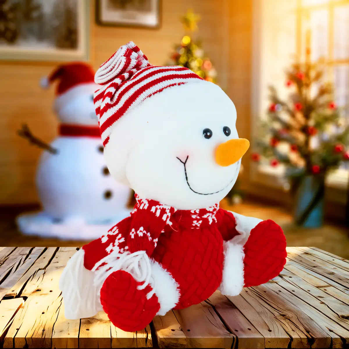 Peluche Navideño, Snowman, Color Rojo