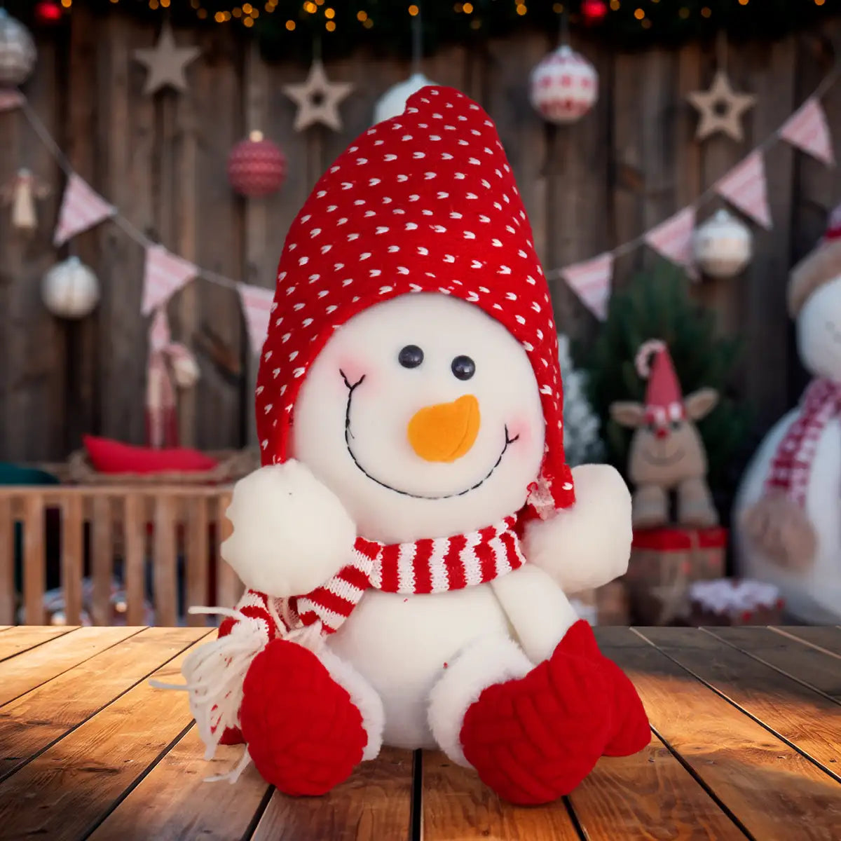 Peluche Navideño, Snowman con Sombrero, Color Rojo
