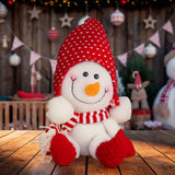 Peluche Navideño, Snowman con Sombrero, Color Rojo