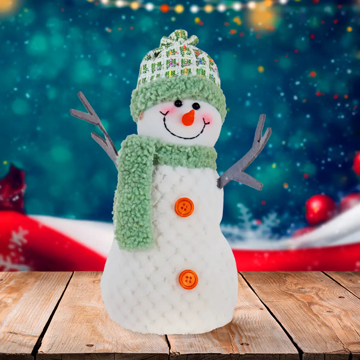 Peluche Navideño, Muñeco de Nieve, Color Verde