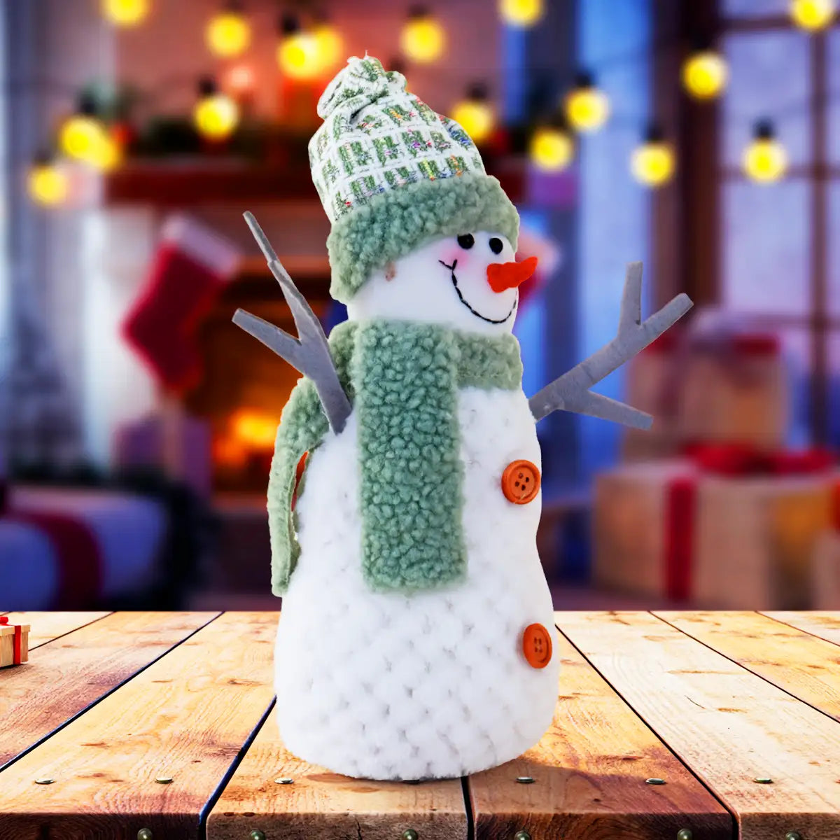 Peluche Navideño, Muñeco de Nieve, Color Verde