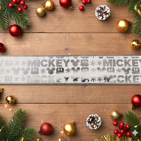 Listón Navideño, Diseño Mickey, Color Plata