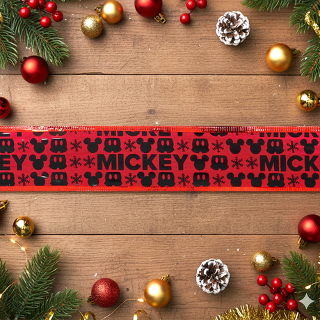 Listón Navideño, Diseño Mickey, Color Rojo