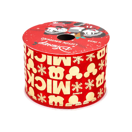 Listón Navideño, Diseño Mickey, Color Rojo y Oro