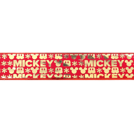 Listón Navideño, Diseño Mickey, Color Rojo y Oro