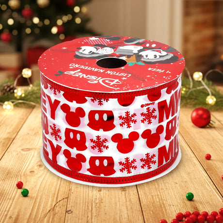 Listón Navideño, Diseño Mickey, Color Rojo y Blanco