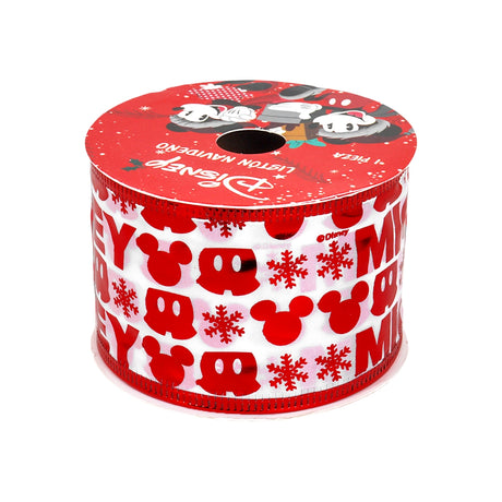 Listón Navideño, Diseño Mickey, Color Rojo y Blanco