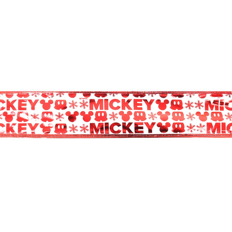 Listón Navideño, Diseño Mickey, Color Rojo y Blanco