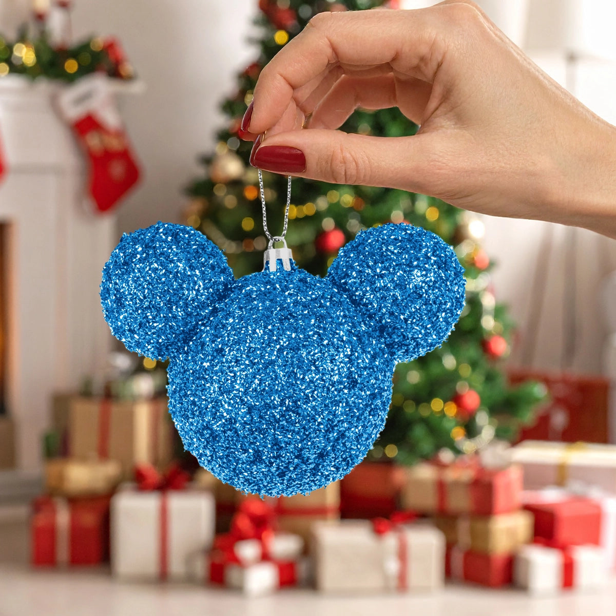 Esfera Navideña de Tinsel, Mickey, Color Azul
