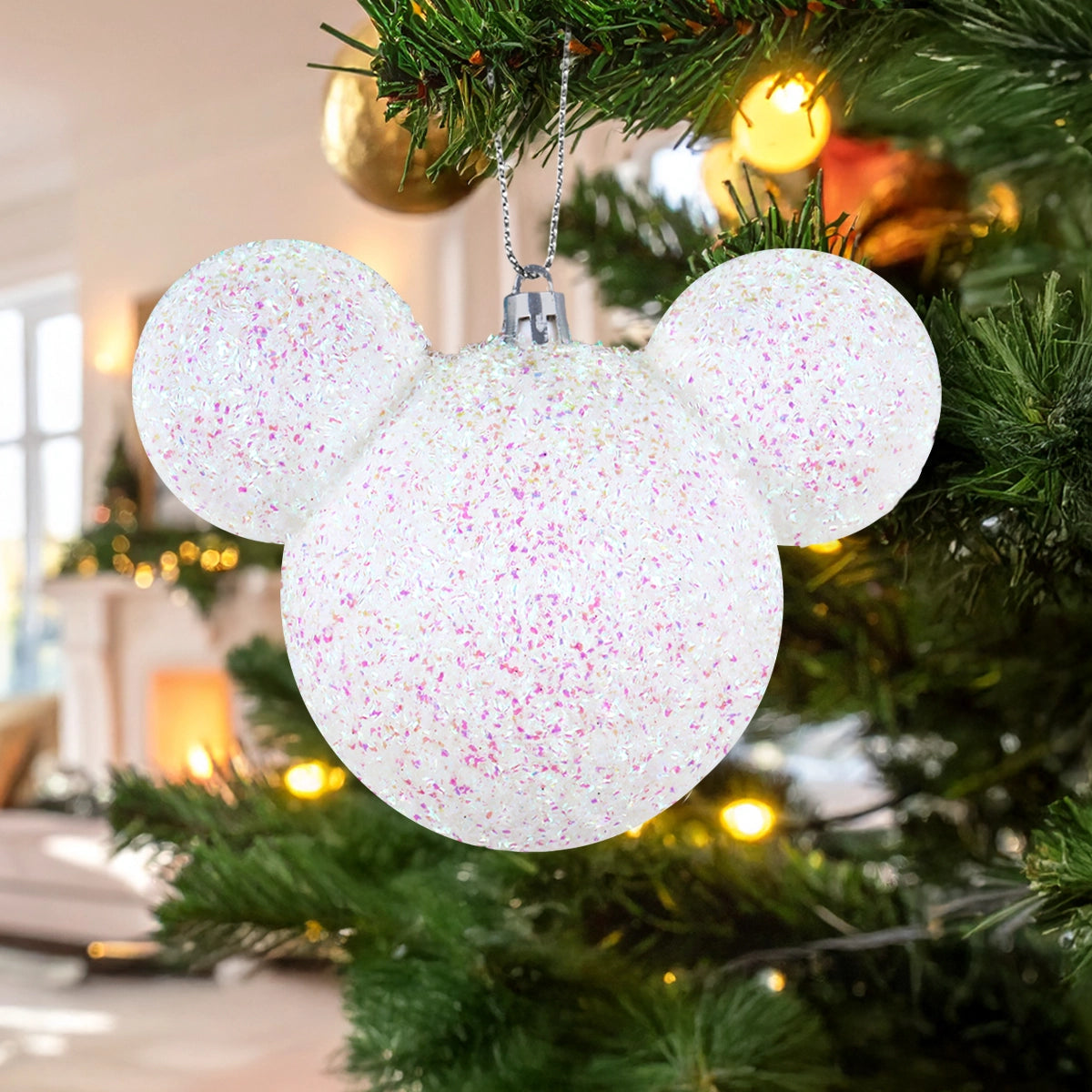 Esfera Navideña de Tinsel, Mickey, Color Blanco