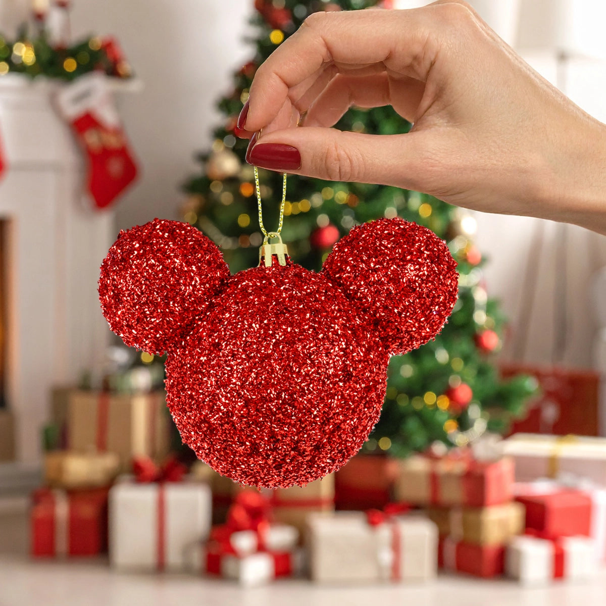 Esfera Navideña de Tinsel, Mickey, Color Rojo