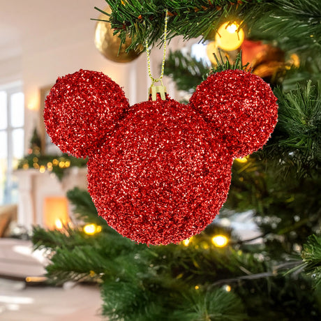Esfera Navideña de Tinsel, Mickey, Color Rojo