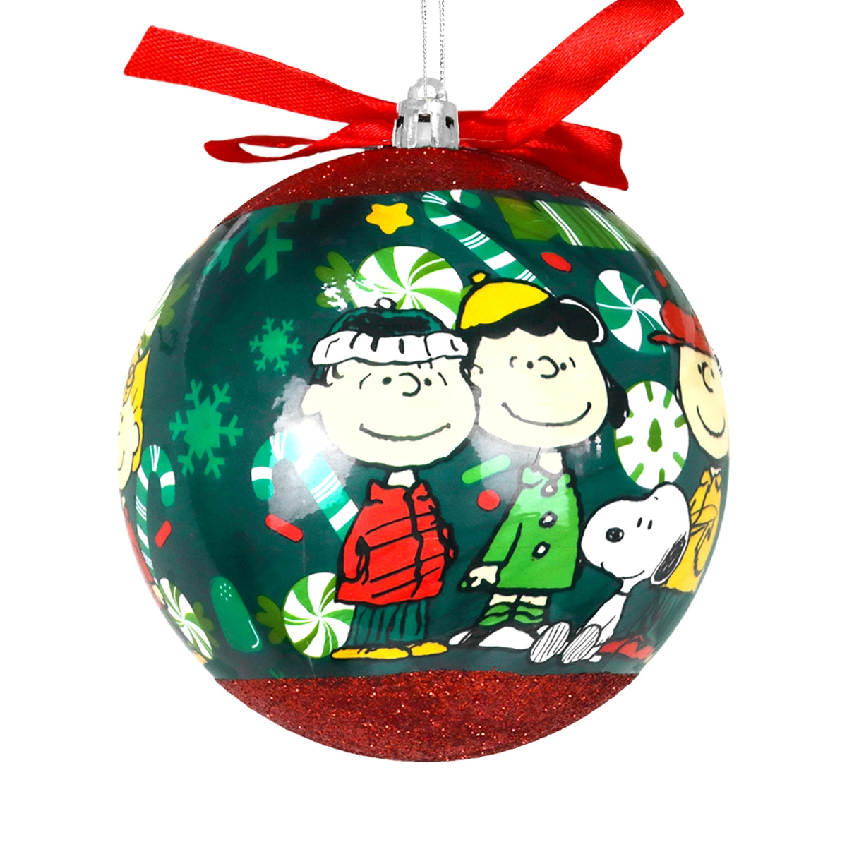 Esfera Navideña con Moño, Snoopy, Color Verde
