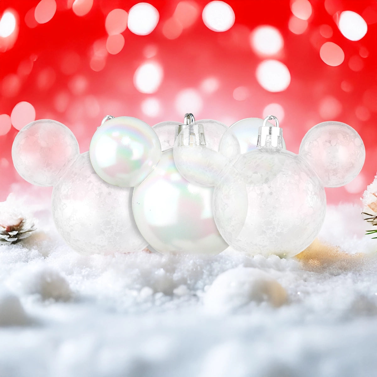 Esferas Navideñas en Forma de Mickey, 3 pzas, Color Blanco