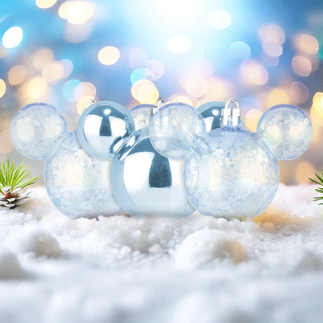 Esferas Navideñas en Forma de Mickey, 3 pzas, Color Azul
