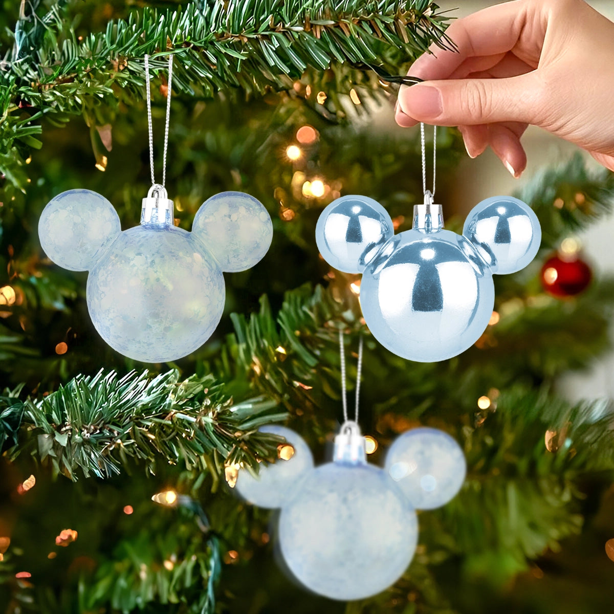 Esferas Navideñas en Forma de Mickey, 3 pzas, Color Azul