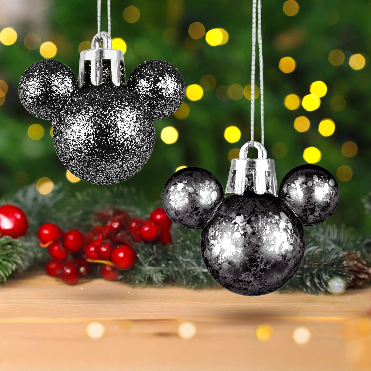 Esferas Navideñas en Forma de Mickey, 8 pzas, Color Negro