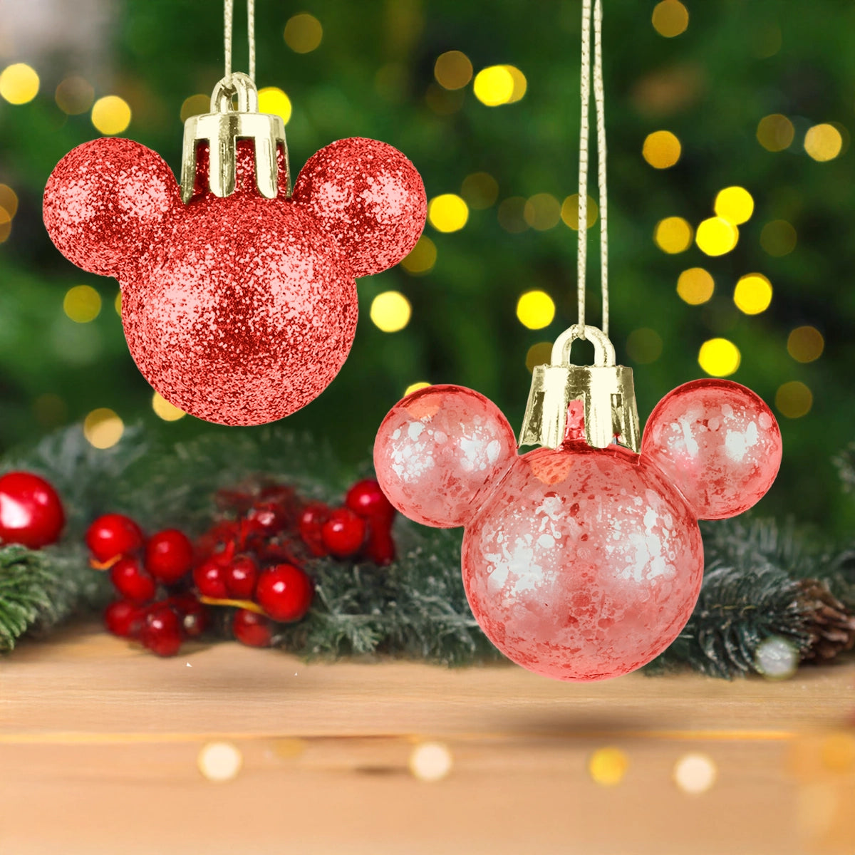 Esferas Navideñas en Forma de Mickey, 8 pzas, Color Rojo