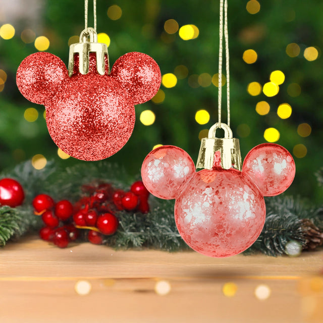 Esferas Navideñas en Forma de Mickey, 8 pzas, Color Rojo