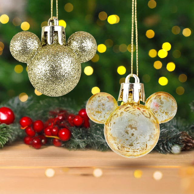 Esferas Navideñas en Forma de Mickey, 8 pzas, Color Dorado