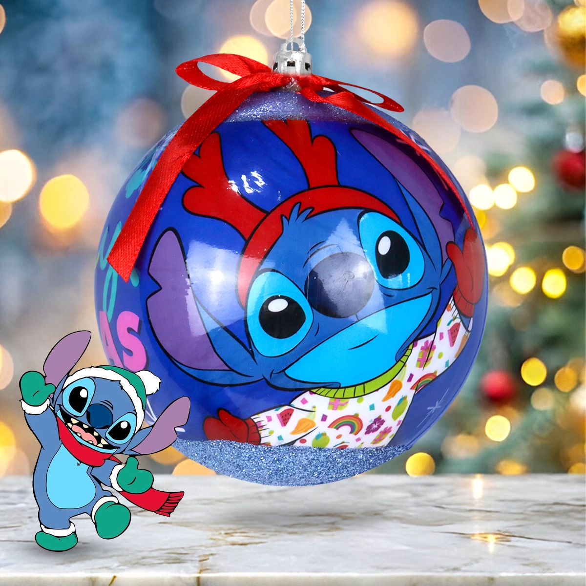 Esfera Navideña con Moño, Stitch