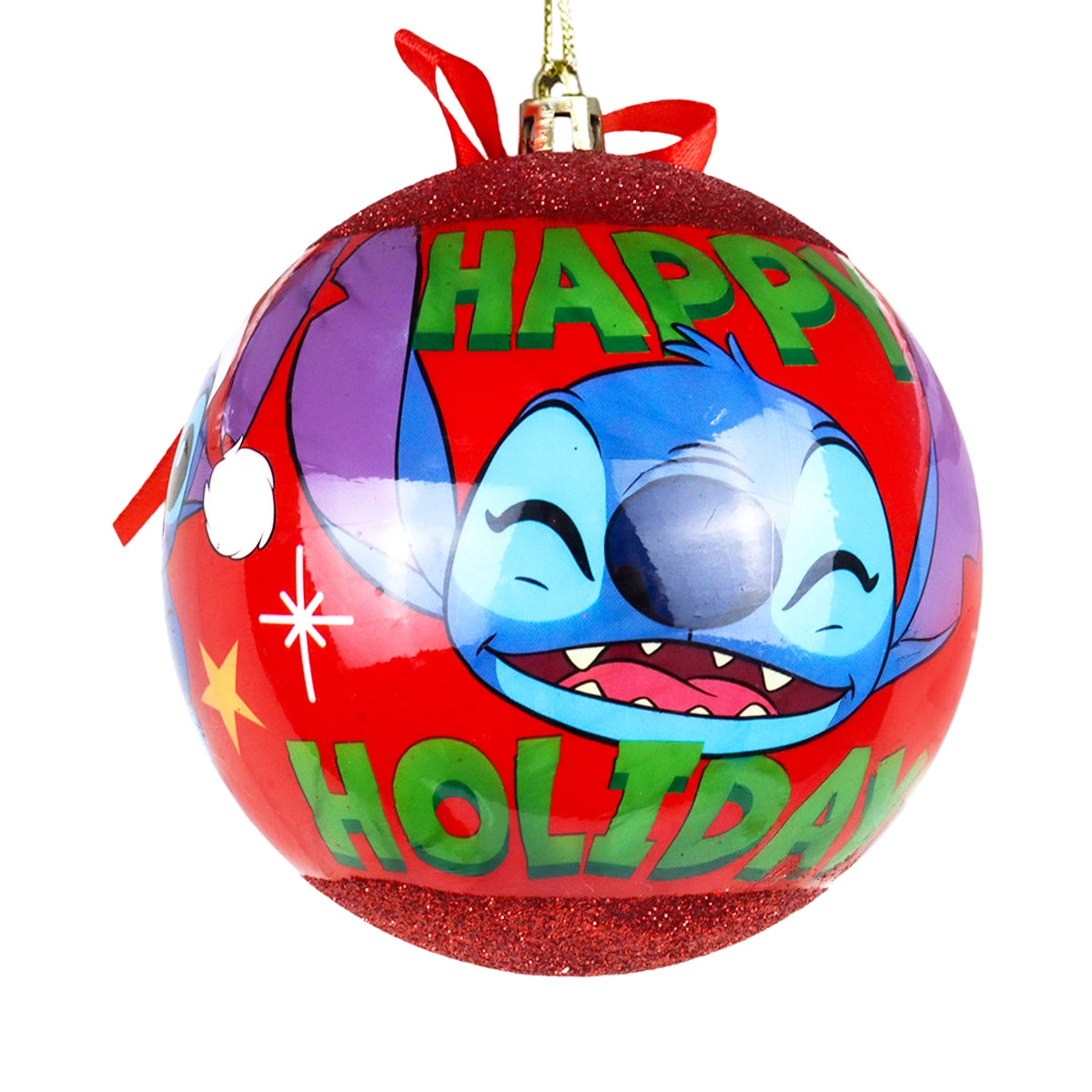 Esfera Navideña con Moño, Stitch, Color Rojo