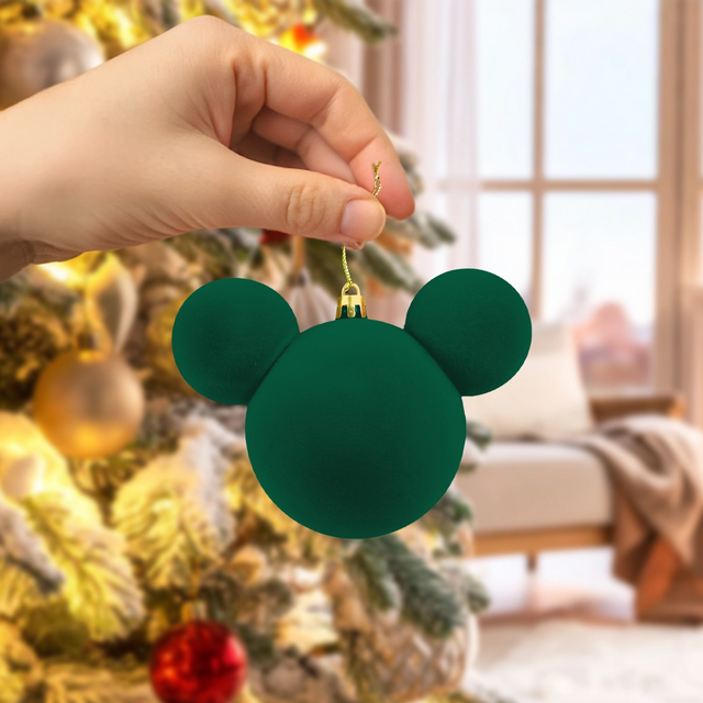 Esfera Navideña de Terciopelo, Mickey, Color Verde