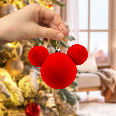 Esfera Navideña de Terciopelo, Mickey, Color Rojo