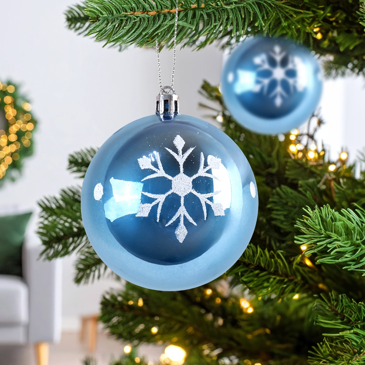 Esferas Navideñas, Diseño Copo de Nieve, Color Azul