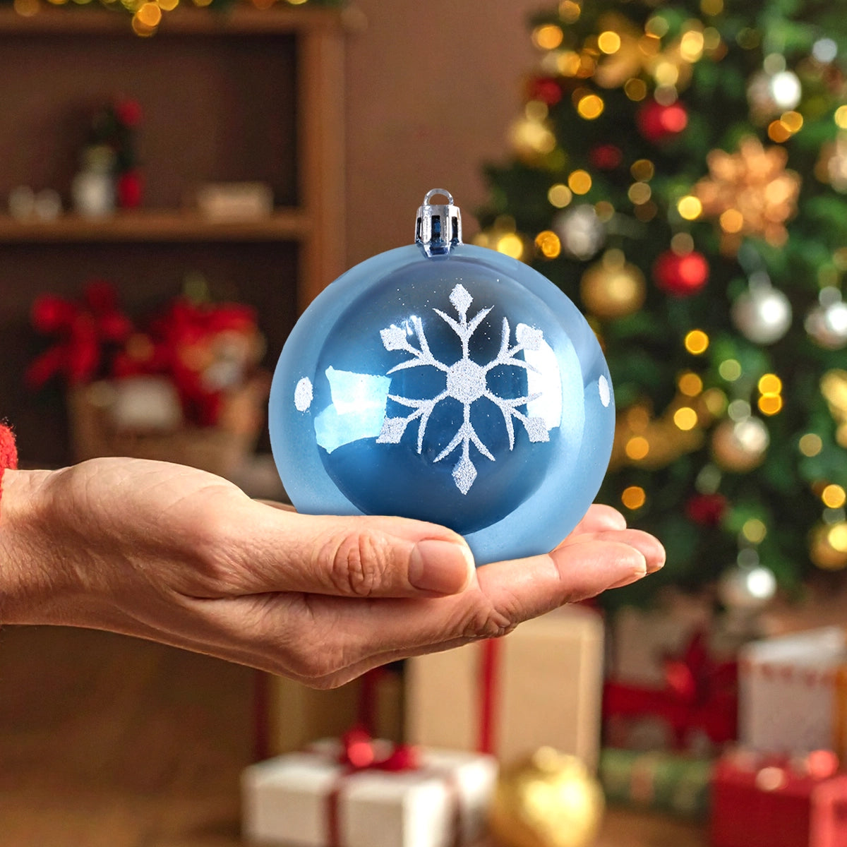 Esferas Navideñas, Diseño Copo de Nieve, Color Azul