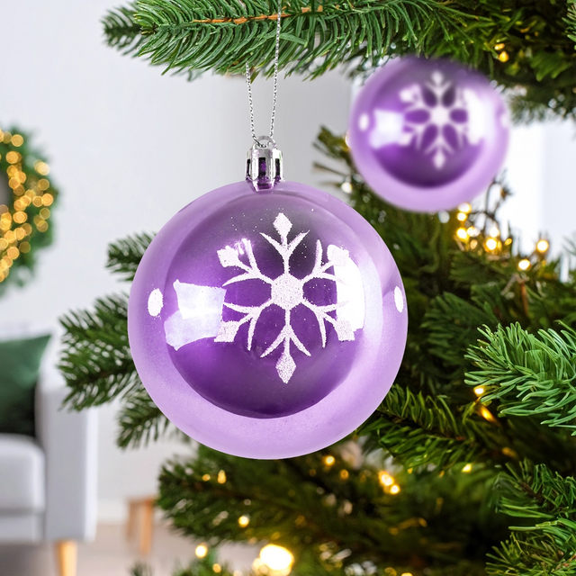 Esferas Navideñas, Diseño Copo de Nieve, Color Morado