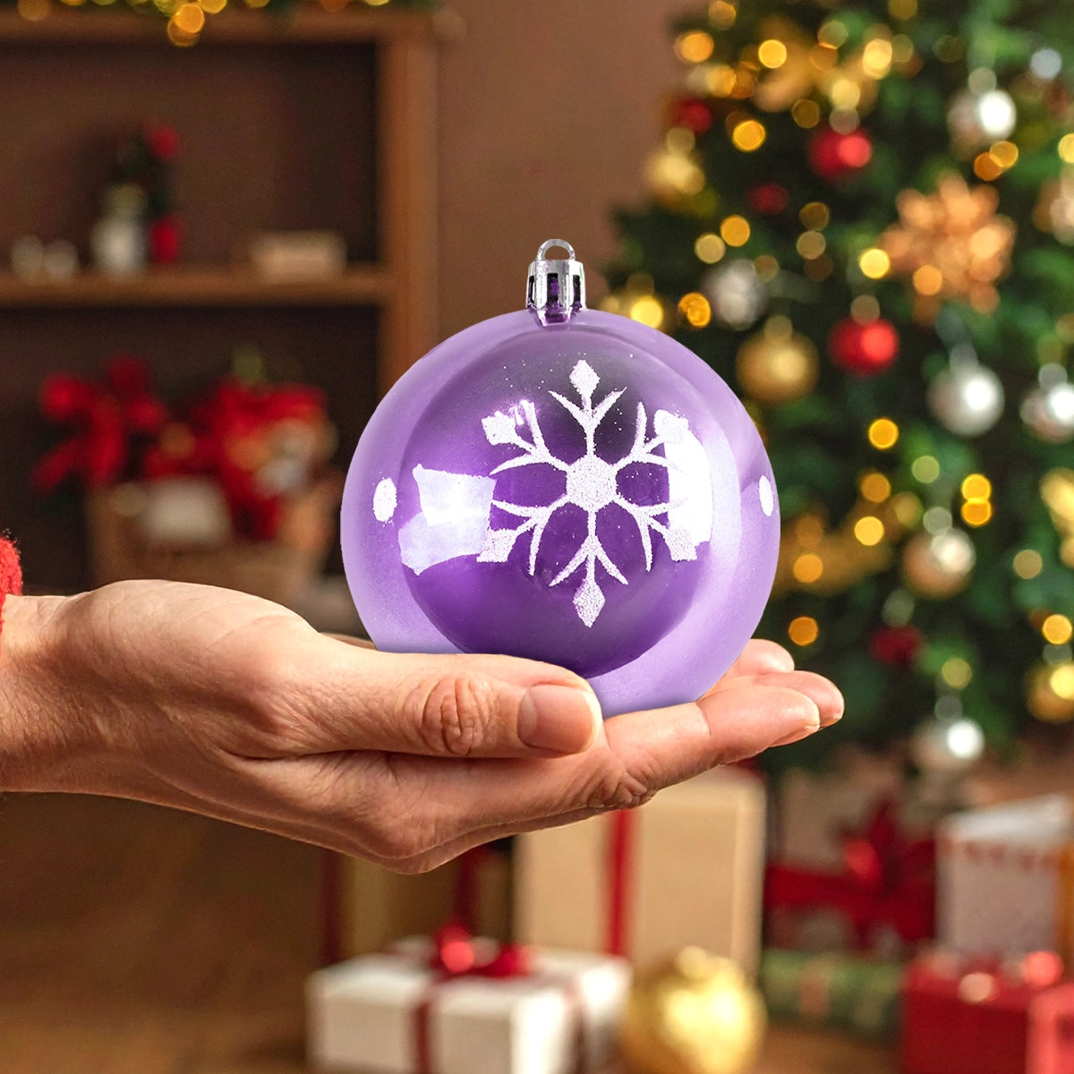 Esferas Navideñas, Diseño Copo de Nieve, Color Morado