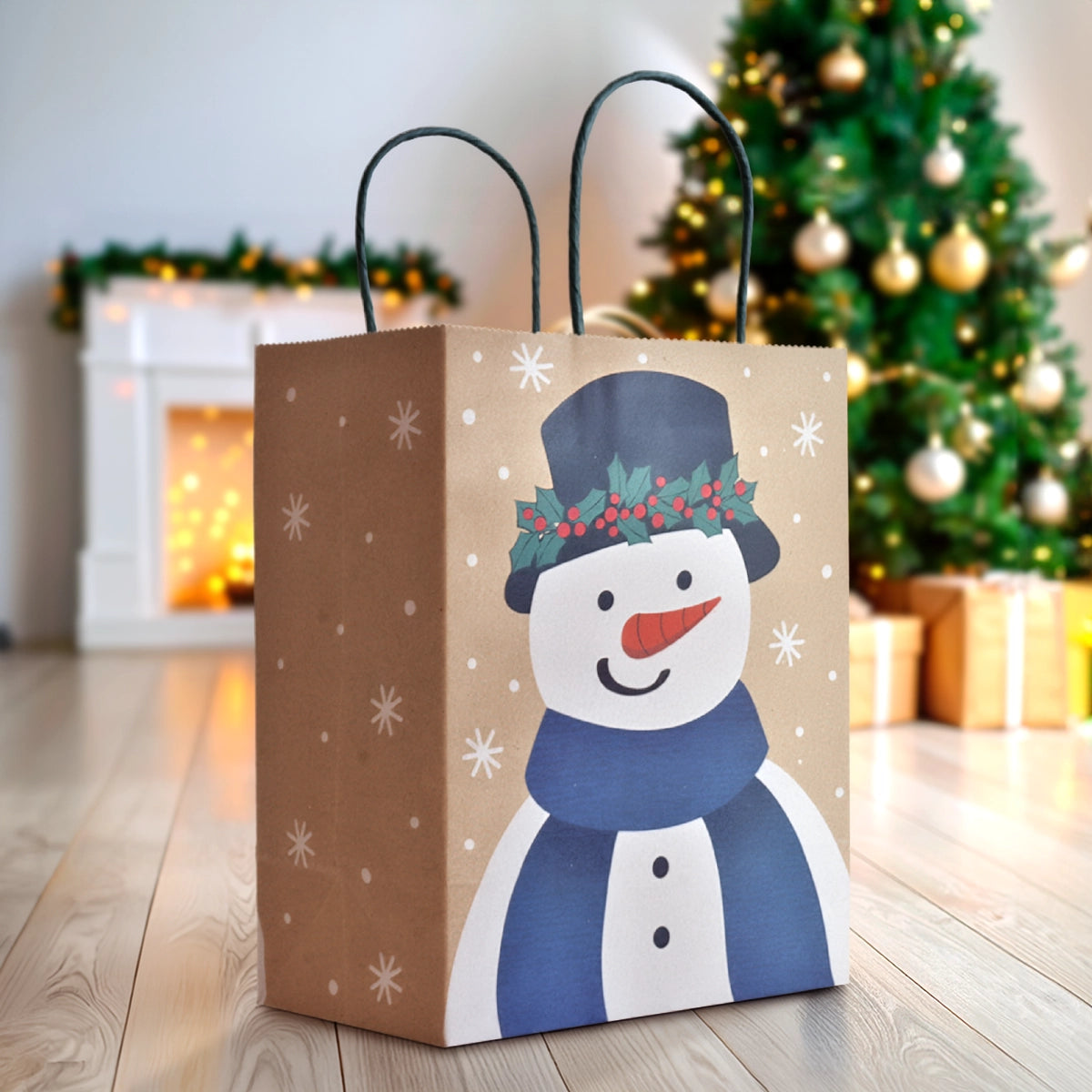 Bolsa de Regalo Navideña, Muñeco de Nieve, 3 pzas