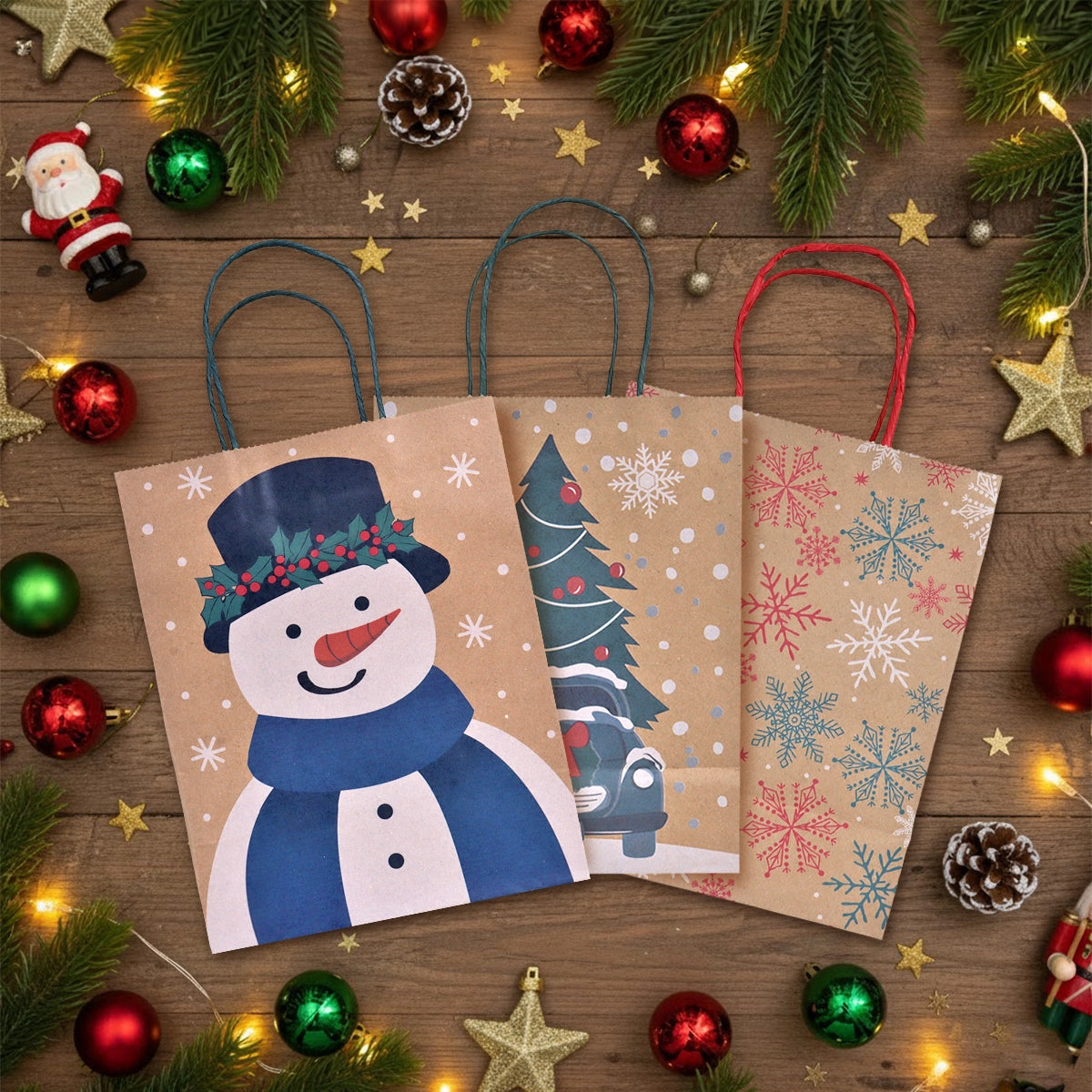 Bolsa de Regalo Navideña, Muñeco de Nieve, 3 pzas
