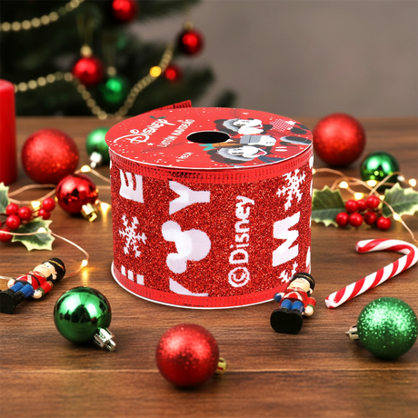 Listón Navideño, Mickey, Color Rojo