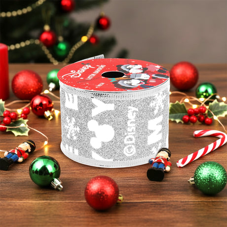 Listón Navideño, Mickey, Color Plata