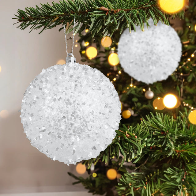 Esfera Navideña de Tinsel, Color Blanco, 2 pzas