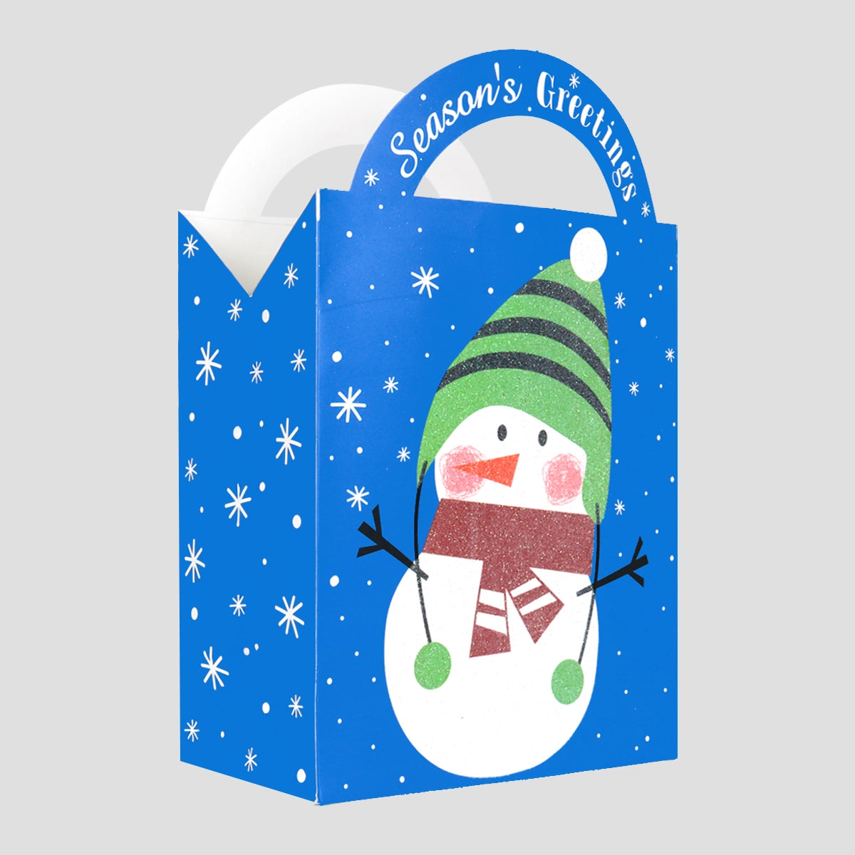 Bolsa de Regalo Navideña con Asa, Muñeco de Nieve, Color Azul