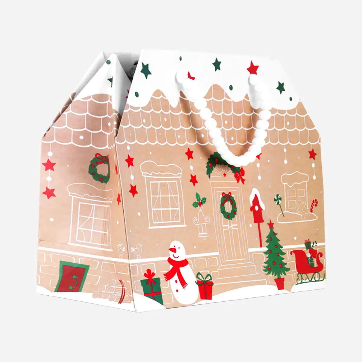 Bolsa de Regalo Navideña, Forma de Casa, Muñeco de Nieve