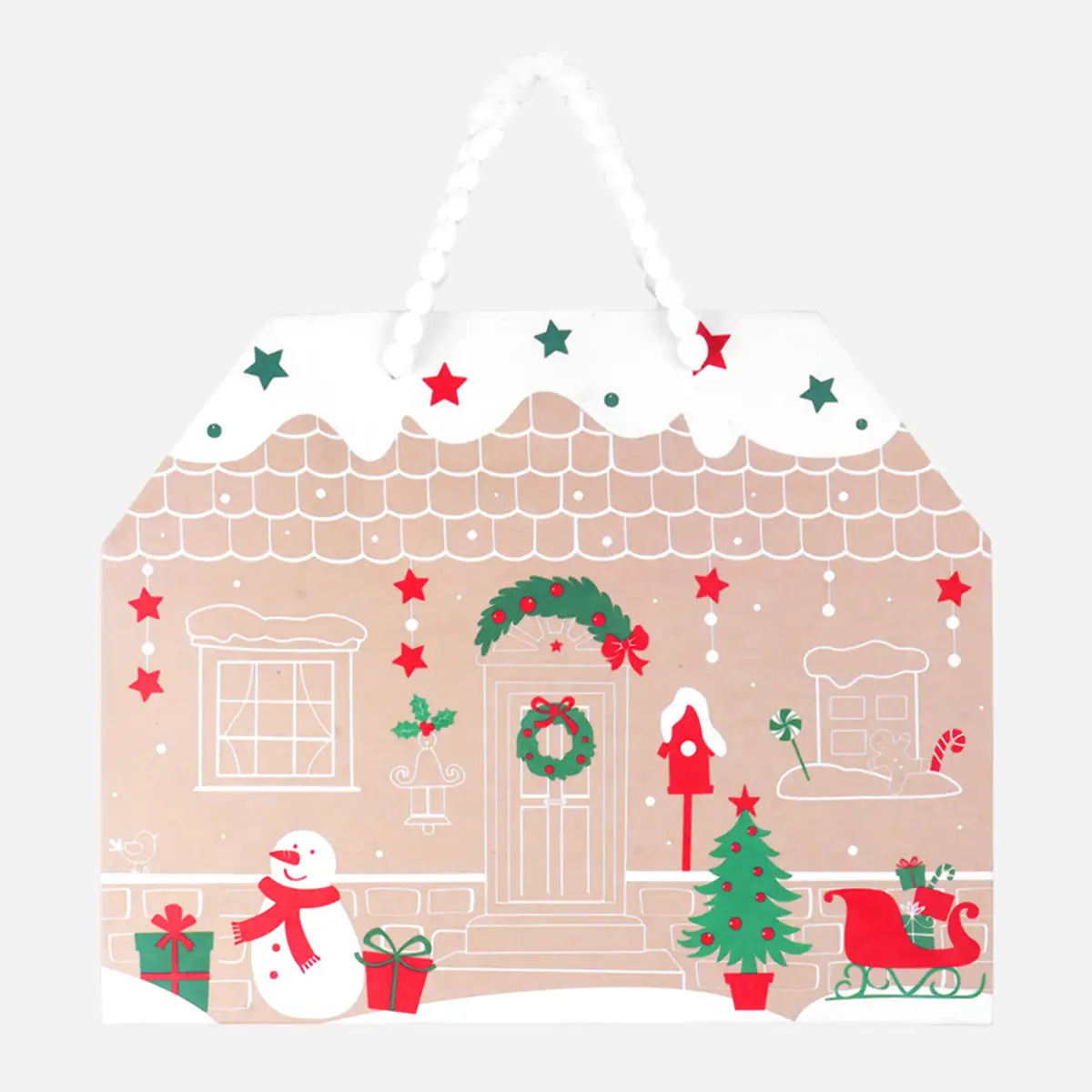Bolsa de Regalo Navideña, Forma de Casa, Muñeco de Nieve
