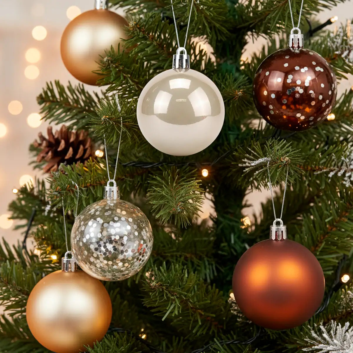 Mix de Esferas Navideñas, Color Oro. 5 pzas