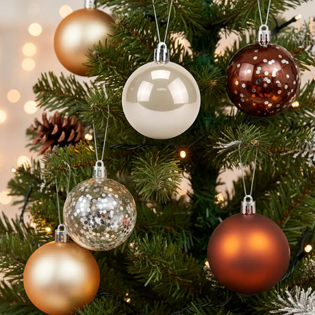 Mix de Esferas Navideñas, Color Oro. 5 pzas