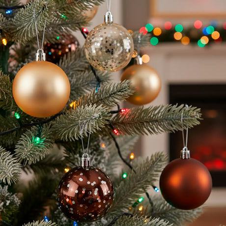 Mix de Esferas Navideñas, Color Oro. 5 pzas