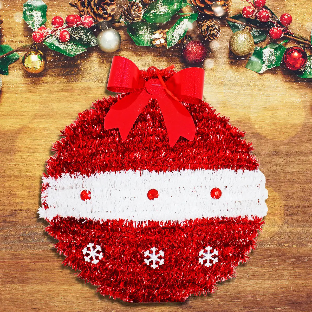 Esfera Navideña de Tinsel, Color Rojo