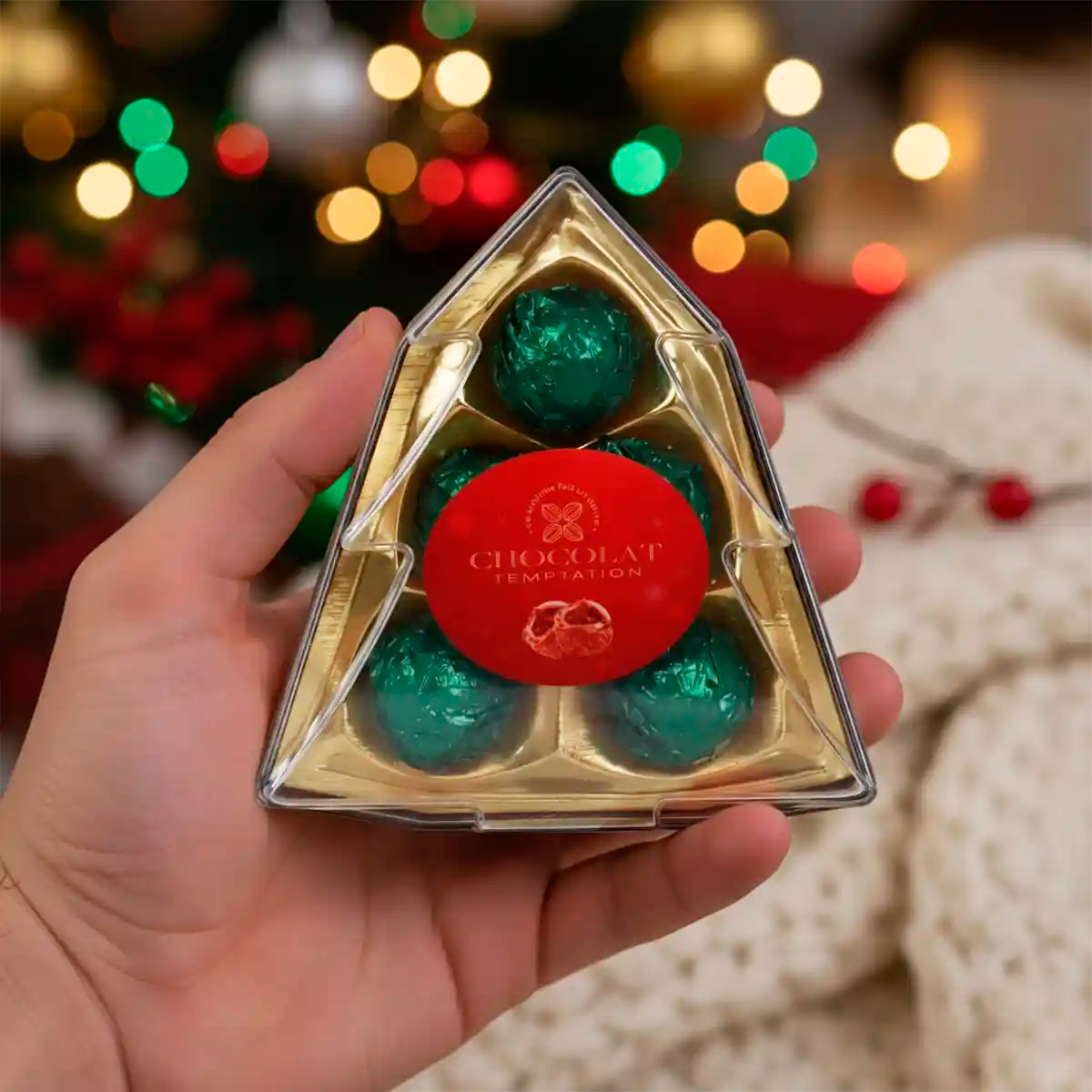 Chocolates, Caja en Forma de Pino, Color Verde, 55 gr