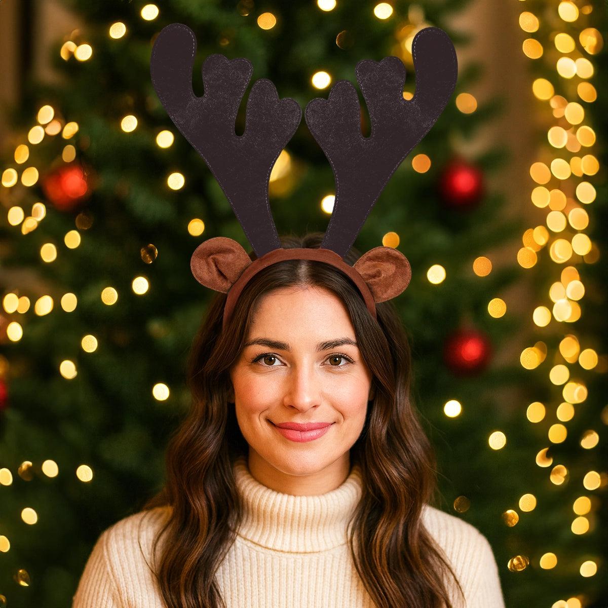 Diadema Navideña, Cuernos de Reno, Color Café