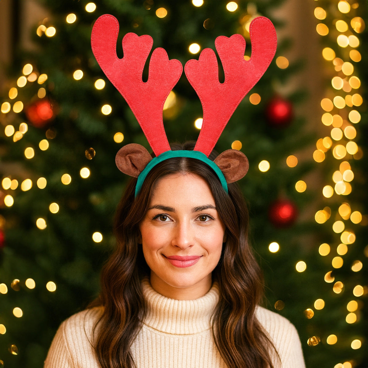 Diadema Navideña, Cuernos de Reno, Color Rojo